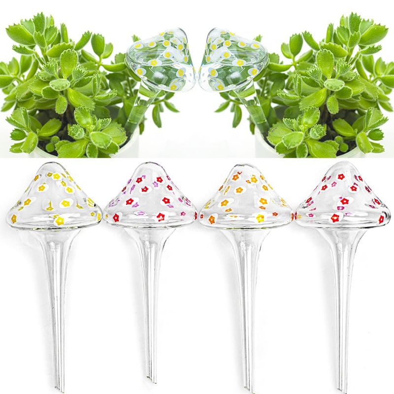 Photo 1 of 4 Pieces Plant Glass Watering Globes,Hand-Blown Glass Multicolored Glass Plant Self Watering Spikes