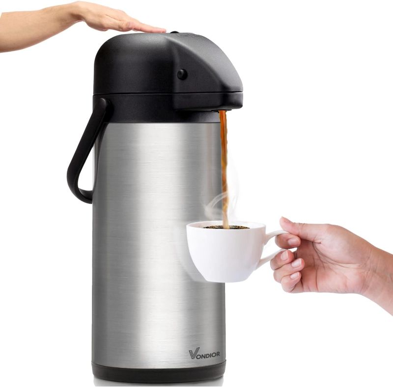 Photo 1 of Airpot Coffee Dispenser with Pump - Insulated Stainless Steel Coffee Carafe (102 oz) - Thermal Beverage Dispenser - Thermos Urn for Hot/Cold Water, Party Chocolate Drinks