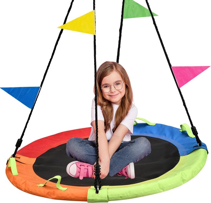 Photo 1 of HeyZoo Tree Swing, Saucer Flying Swing 40 Inch for Kids, 900lbs Weight Capacity, with Adjustable Hanging Straps, Swing Sets for Backyard, for Indoor and Outdoor Playground, Multicolor