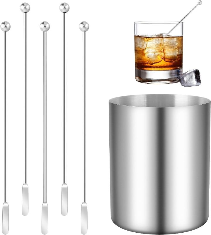 Photo 1 of 5 Pieces 7.4 Inch Stainless Steel Coffee Stirrers Holder Stainless Steel Swizzle Stick Coffee Stirrers Reusable Stir Sticks for Cocktails Coffee Whiskey