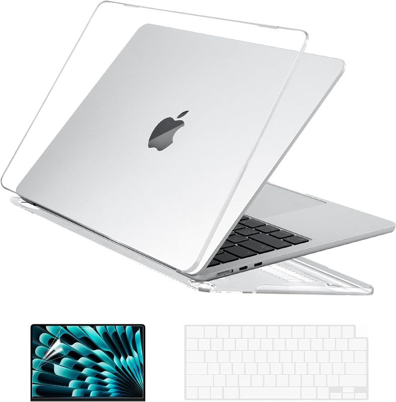 Photo 1 of EooCoo Compatible with New MacBook Air 15 inch Case 2024 2023 Release M3 A3114 M2 A2941 Liquid Retina Display & Touch ID, Plastic Hard Shell Case + Keyboard Cover + Screen Protector, Crystal Clear