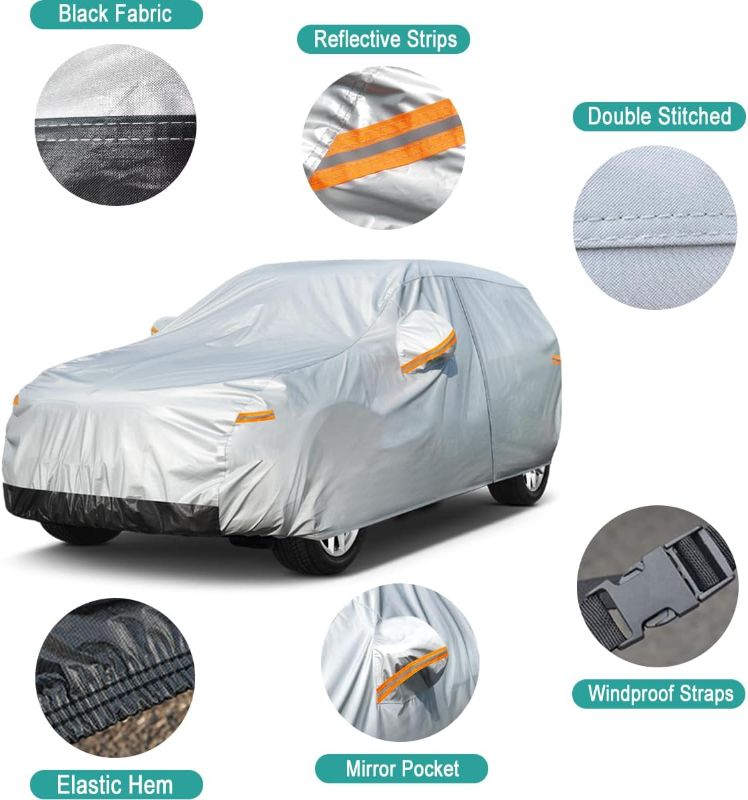 Photo 1 of GUNHYI 6 Layer SUV Car Cover Waterproof All Weather, Heavy Duty Full Exterior Cover Universal fit RAV4, 4Runner, Compass, Escape, Rogue, Forester, Tiguan, Sportage etc (SUV, up to 190 inch) Silver G4 Fit SUV Jeep Length 176-190 inch