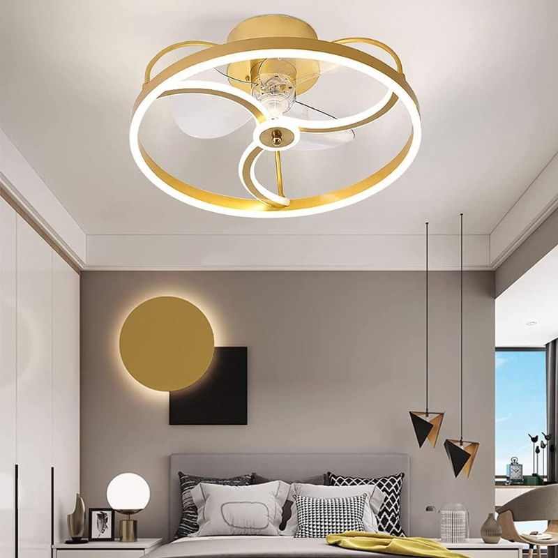 Photo 1 of 19.7in Dimmable Bedroom Ceiling Fan with Lights, 3-Speed 3-Speed Modern Enclosed Bladeless Ceiling Fan, for Living Room and Bedroom
