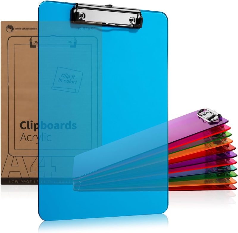 Photo 1 of Plastic Clipboards with Low Profile Clip (Set of 12) 12.5 x 9 Inch Multi Color Plastic Clipboards Bulk - Clear Clipboards Bulk Classroom Holds 100 Sheets, Acrylic Clipboard Clear 12 Pack