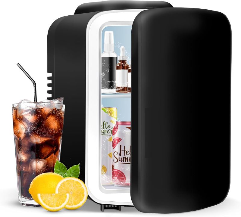 Photo 1 of YSSOA 4L Mini Fridge 6 Can Portable Cooler & Warmer Compact Refrigerators for Food, Drinks, Office Desk, Black