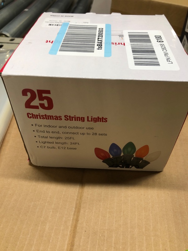 Photo 2 of 25Ft C7 LED Christmas string Lights, C7 Outdoor Frosted White String Lights with 27 LED Frosted Bulbs, Hanging Vintage Christmas Lights for Christmas Backyard Carnival Patio Wedding Holiday Decoration LED Frosted White