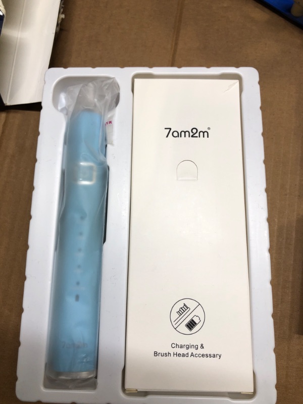 Photo 3 of 7AM2M Sonic Electric Toothbrush with 6 Brush Heads for Adults and Kids, One Charge for 90 Days,Wireless Fast Charge, 5 Modes with 2 Minutes Built in Smart Timer, Electric Toothbrushes(Light Blue)