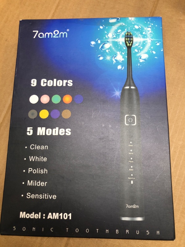 Photo 2 of 7AM2M Sonic Electric Toothbrush with 6 Brush Heads for Adults and Kids, One Charge for 90 Days,Wireless Fast Charge, 5 Modes with 2 Minutes Built in Smart Timer, Electric Toothbrushes(Light Blue)