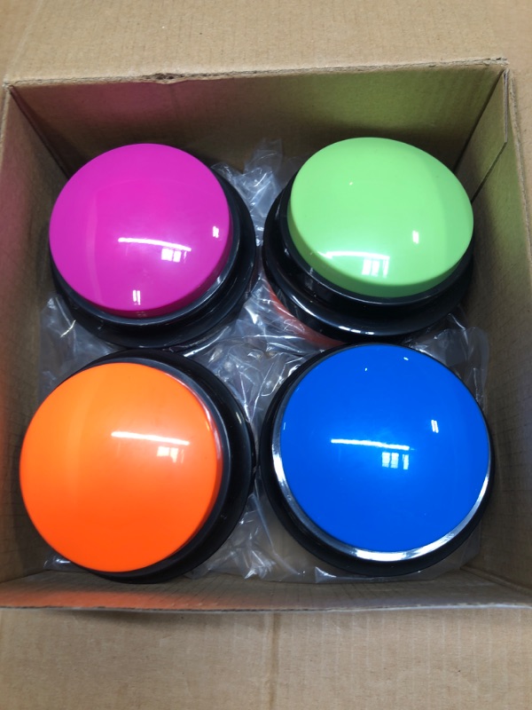 Photo 3 of 8 Pieces Recordable Answer Buzzers Button Answer Buzzers Game Show Buzzer Recordable Button Classroom Buzzers for Team Family Classroom Game and Trivia Nights (Fresh Color)