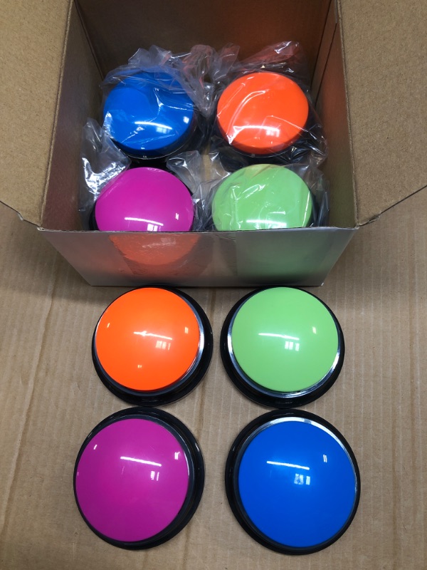 Photo 4 of 8 Pieces Recordable Answer Buzzers Button Answer Buzzers Game Show Buzzer Recordable Button Classroom Buzzers for Team Family Classroom Game and Trivia Nights (Fresh Color)