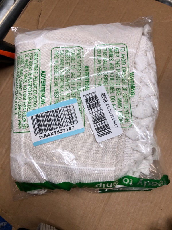 Photo 1 of Farmhouse Checkered Embroidery Lattice Square Tablecloth with Tassel Heavy Duty Rustic Fabric Table Cover Wrinkle Resistant Washable Kitchen Dining Party Wedding Decoration 60 x 60 Inch Square 60 x 60 inch Off White Plaid