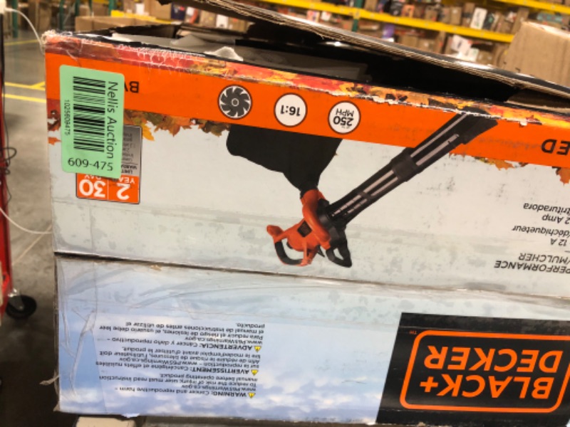 Photo 1 of BLACK+DECKER Leaf Blower & Leaf Vacuum, 3-in-1, 12-Amp, 250-MPH, 400-CFM (BV6000)
