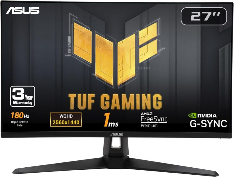 Photo 1 of 
ASUS TUF Gaming 27” 1440P HDR Monitor (VG27AQ3A) – QHD (2560 x 1440), 180Hz, 1ms, Fast IPS, 130% sRGB, Extreme Low Motion Blur Sync, Speakers, Freesync Premium, G-SYNC Compatible, HDMI, DisplayPort
