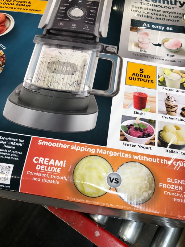 Photo 2 of ** FOR PARTS** Ninja NC501 CREAMi Deluxe 11-in-1 Ice Cream & Frozen Treat Maker for Ice Cream, Sorbet, Milkshakes, Frozen Drinks & More, 11 Programs, with 2 XL Family Size Pint Containers, Perfect for Kids, Silver 11 Functions + (2) 24 oz. Pints