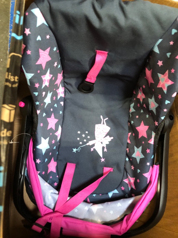 Photo 3 of Bayer Design Dolls: Car Seat - Turquoise, Pink, Stars - Fits Dolls Up to 18", Kids Pretend Play, Safety Belt, Sun Canopy, Ages 3+
