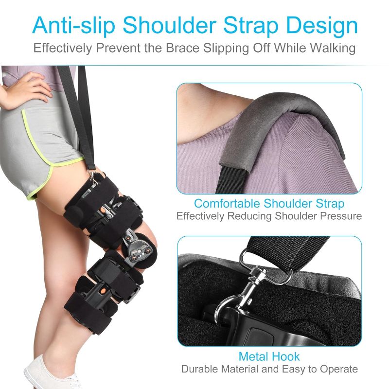 Photo 1 of REAQER Hinged Knee Brace ROM Post OP Knee Immobilizer Leg Braces Orthopedic Patella Knee Brace Knee Immobilizer Brace Support Orthosis, Adjustable for Left Leg and Right Leg,One Size
