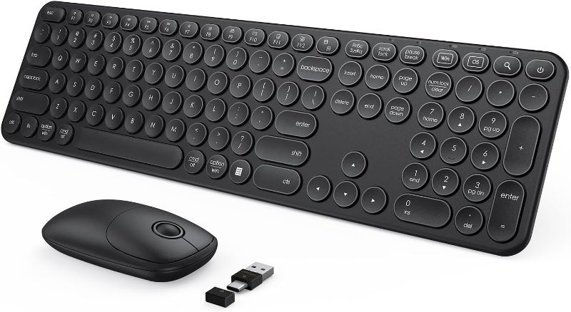 Photo 1 of seenda Wireless Keyboard and Mouse, USB & Type C Keyboard Mouse Combo, Full Size Black Wireless Keyboard Compatible for Win 7/8/10, MacBook Pro/Air, Laptop, PC - Black
