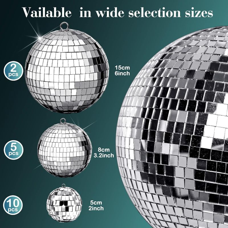 Photo 1 of 17 Pack Large Disco Ball Hanging Disco Ball Small Disco Ball Mirror Disco Balls Decorations for Party Wedding Dance and Music Festivals Decor Club Stage Props DJ Decoration (6 Inch, 3.2 Inch, 2 Inch)
