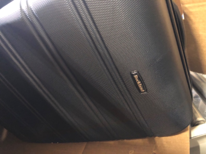 Photo 3 of **ONE WHEEL BROKEN** Rockland Melbourne Hardside Expandable Spinner Wheel Luggage, Charcoal, Checked-Large 28-Inch
