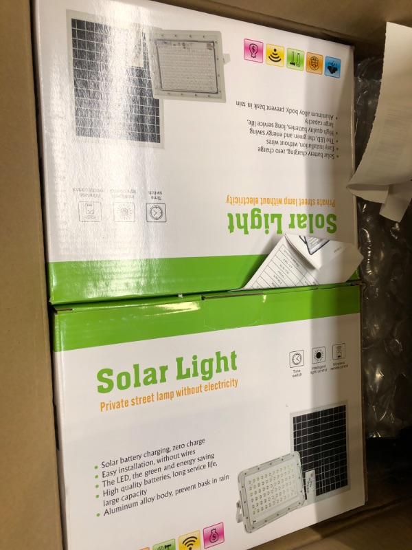 Photo 3 of **LIGHTS ONLY//SOLD AS PARTS** Engrepo Solar Flood Light Outdoor Auto On/Off Dusk to Dawn with Remote Control 1500LM Dual 144LEDs 6000K Bright White Floodlights Ip65 Waterproof Solar Power Light for Yard, Garden, Shed, Barn.