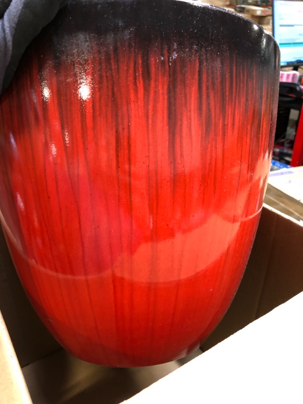 Photo 2 of (EPR12-206 Large Egg Shaped Planter - Modern Indoor & Outdoor Decorative Flower Pot/Box (12 Inch, Red Flower) Red 12"