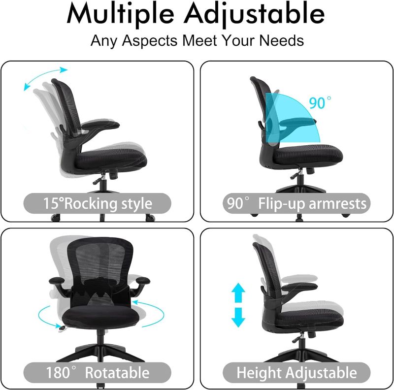 Photo 1 of Apusen Ergonomic Office Chairs with Adjustable Lumbar Support,Mesh Desk Chair with Adjustable Arms and Wheels,Computer Desk Chair for Home Office Essentials?No Headrests,Black?
