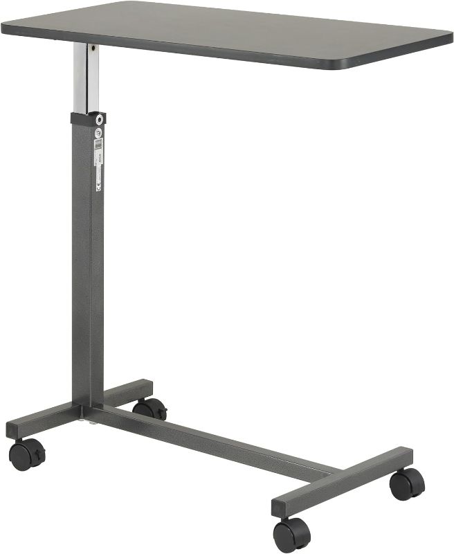 Photo 1 of Drive Medical 13067 Adjustable Non Tilt Top Overbed Table With Wheels for Hospital and Home Use, Standing Desk, Walnut
