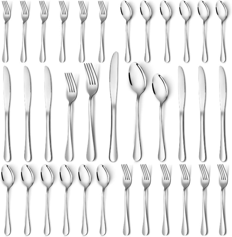 Photo 1 of 
Roll over image to zoom in



30 Piece Silverware Set, Stainless Steel Flatware Utensil Sets for 6, Silver Cutlery Set Includes Forks Spoons Knives, Mirror Polished, 