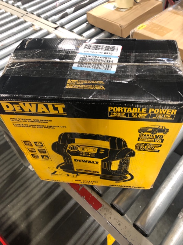 Photo 2 of DEWALT DXAEJ14 Digital Portable Power Station Jump Starter: 1400 Peak/700 Instant Amps, 120 PSI Digital Air Compressor, 3.1A USB Ports, Battery Clamps , Yellow