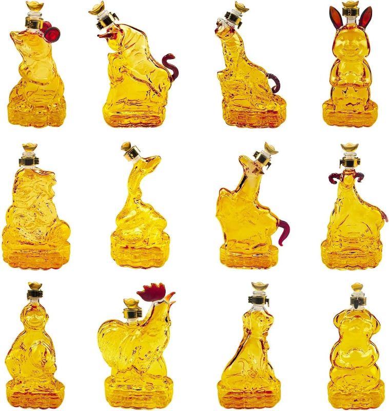 Photo 1 of 12 Chinese Zodiac Shaped Decanter, Whiskey Glass Decanter with Stopper, 12 Chinese Zodiac Wine Decanter Sets, Liquor Decanter for Gift, Home, Bar, Party Decor (180ml x 12)