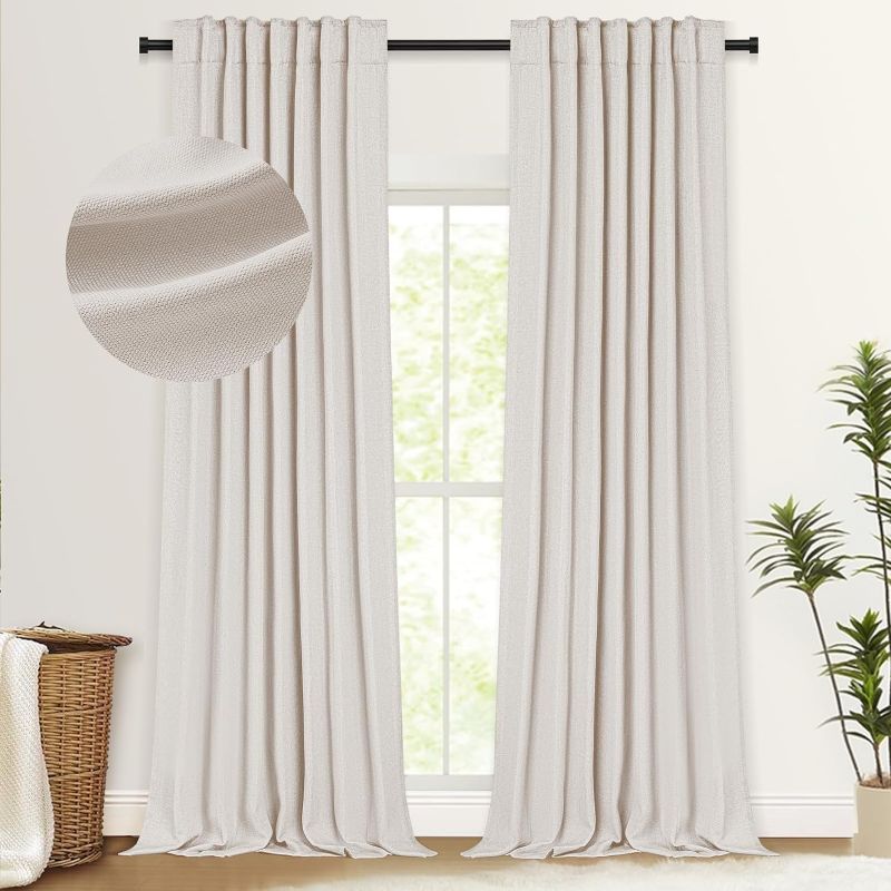 Photo 1 of 100% Blackout Shield Faux Linen Blackout Curtains for Bedroom/Living Room, Linen Curtains 108 Inches Long, Back Tab/Rod Pocket Thermal Insulated Drapes, 2 Panels Set,50" W x 108" L,Birch