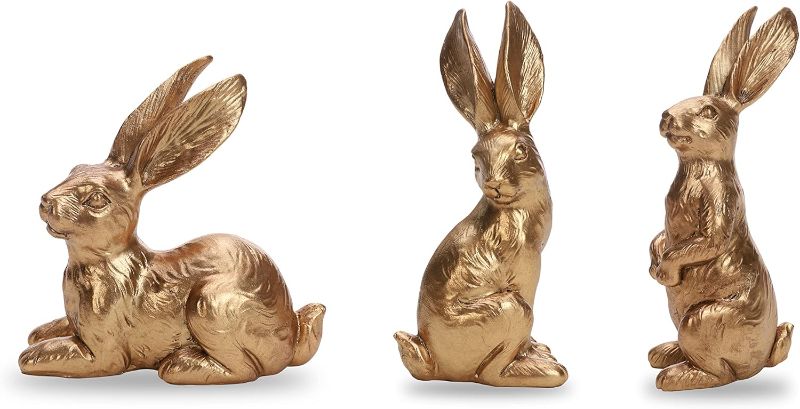 Photo 1 of DN DECONATION Golden Polyresin Bunny Decor Rabbit Figurines, Easter Bunny Statue Set of 3 for Spring Tabletop Decor