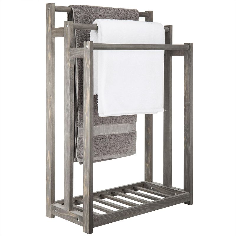 Photo 1 of *Similar Item*  MyGift 3-Tier Vintage Gray Wood Towel Rack with 2 Bottom Storage Shelves