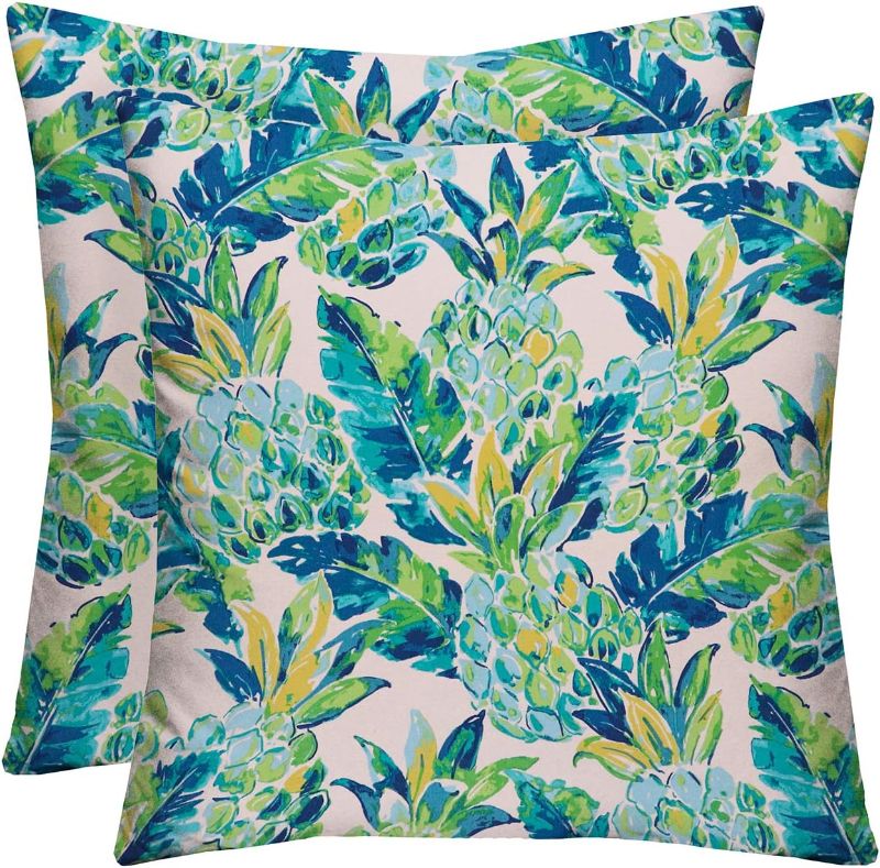 Photo 1 of  Indoor Outdoor Scroll & Medallion Prints - 2 Square Pillows Weather Resistant - Choose Color & Size (Vida Opal Yellow Green Blue Lily Pineapple, 17"x17")