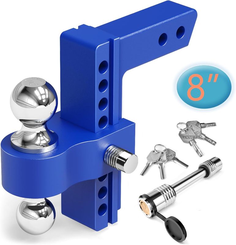 Photo 1 of Adjustable Trailer Hitch, NenNicht Aluminum 8 Inch Drop Hitch Fits 2" Receiver, 12,500 LBS GTW, 2" and 2-5/16" Chrome Plated Steel Tow Balls, Tow Hitch Ball Mount 2 Anti-Theft Locking Pins- Blue