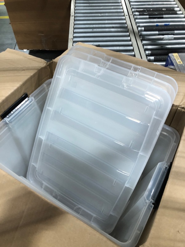 Photo 3 of 4-Pack Clear Plastic Storage Bin with Lids and Latch Buckle, 42 L Clear Storage Latch Box/Bin with Wheels