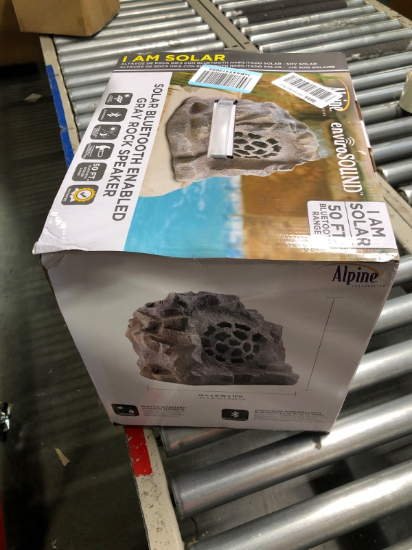 Photo 1 of Alpine Corporation Waterproof Bluetooth Solar-Powered Outdoor Wireless Rock Speaker, Gray