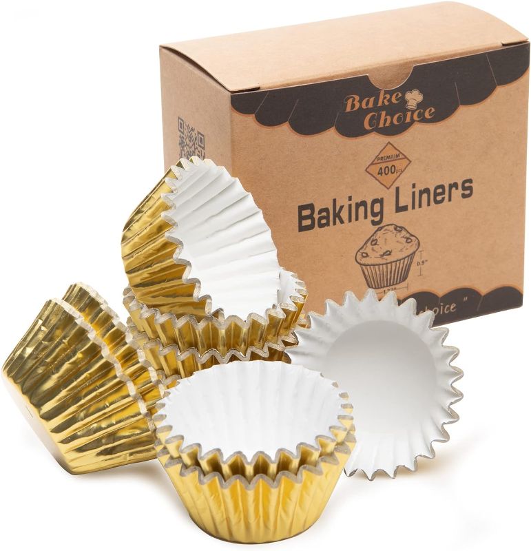 Photo 1 of Bake Choice Non-Stick 400pcs Gold Mini Cupcake Liners for baking, Mini Size Foil muffin liners Cupcake Wrappers, Christmas Cupcake Liners for Christmas Decorations
