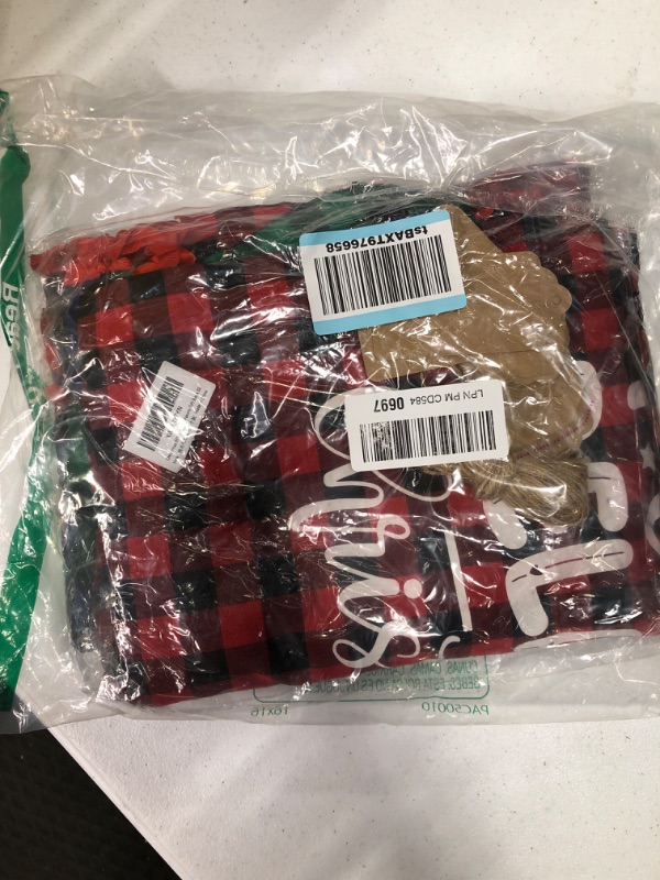 Photo 2 of 16 PCS Christmas Drawstring Gift Bags with Tags, Buffalo Plaid Large Xmas Gift Bags Assorted Sizes Bulk, Cotton Fabric Holiday Gift Bags Jumbo Medium Small Xmas Wrapping Bags for Presents Party Favors Red, Green & Blue Black 1 Count (Pack of 16)