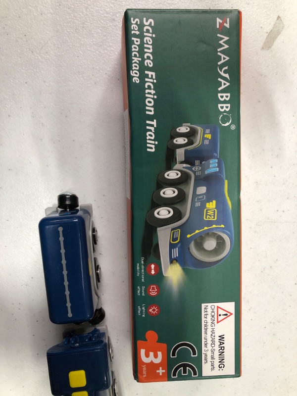 Photo 2 of Battery Operated Locomotive Train for Wooden Tracks, Powerful Engine Toy Train Vehicle for Railway Track, Science Fiction Train Car Series Fit All Brands Railroad (Battery Not Included) Blue