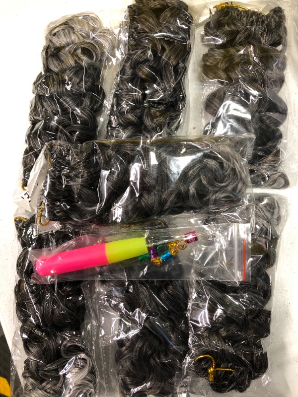 View 3 of 7 Packs GoGo Curl Crochet Hair 10 Inch Short Curly Crochet Hair for Women Beach Curl Water Wave Deep Twist Crochet Braids Synthetic Braiding Hair Extensions(10 Inch, TGRAY) 10 Inch(pack of 7) TGRAY