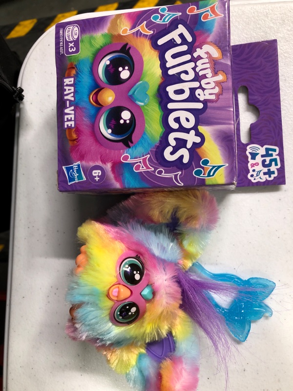 Photo 2 of Furby Furblets Ray-Vee Mini Friend, 45+ Sounds, Electronica Music & Furbish Phrases, Electronic Plush Toys for Girls & Boys 6 Years & Up, Rainbow Ray-vee (Electronica Music)