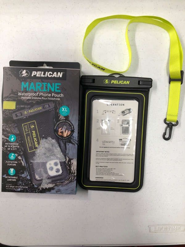 Photo 2 of Pelican Marine - IP68 Waterproof Phone Pouch / Case (Regular Size) - Floating Waterproof Phone Case For iPhone 14 Pro Max/ 13 Pro Max/ 12 Pro Max/ 11/ S23 Ultra - Detachable Lanyard - Black/Yellow Black/Hi-Vis Yellow