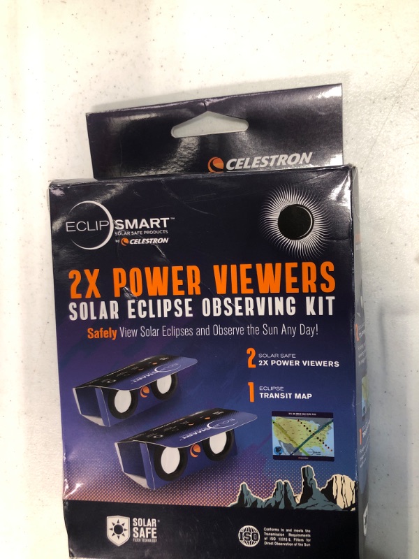 Photo 2 of Celestron – 2-Pack EclipSmart Safe Solar Power Viewers – 2x Magnification – Meets ISO 12312-2:2015(E) Standards – Solar Safe Filter Technology – Observe Eclipses & Sunspots – Includes Eclipse Map