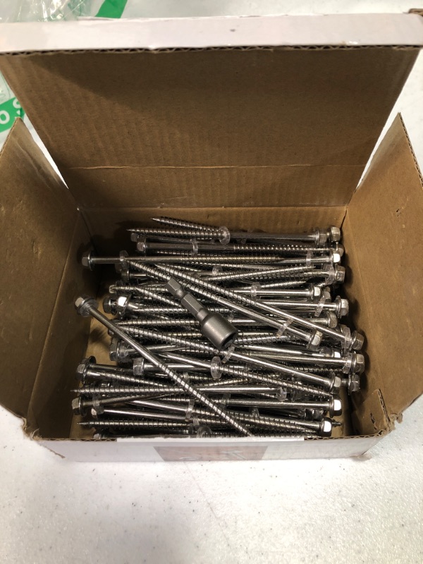 Photo 4 of (100Pcs)#10x4" Self-Tapping Screws for Wood 410 Stainless Steel Hexagon Head Quick Tapping