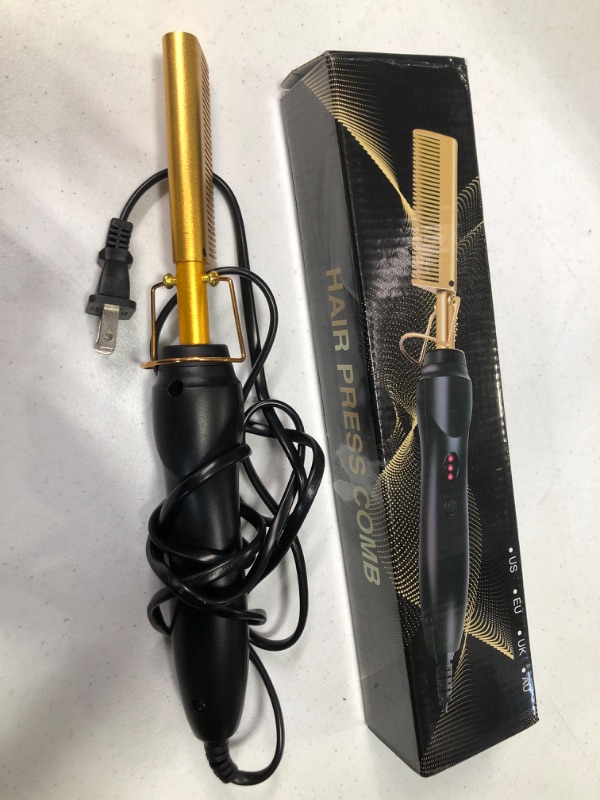 Photo 2 of AIHOPESTO Electric Hot Comb Hair Straightener - Heat Pressing Comb Portable Curling Flat Iron Curlers High Heat Ceramic Press Comb - Professional Electrical Straightening Comb Golden