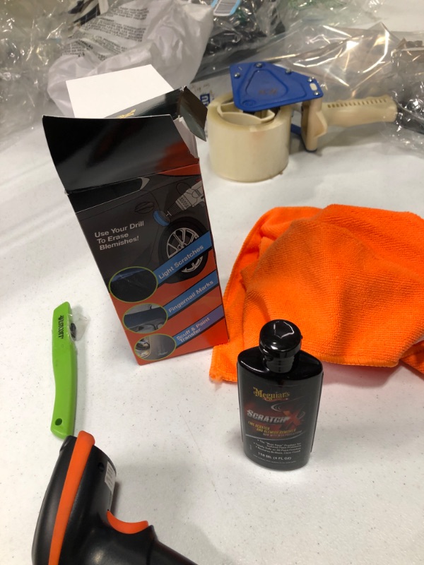 Photo 2 of Meguiar’s Quik Scratch Eraser Kit, Car Scratch Remover that Removes Blemishes, Includes Meguiar’s ScratchX, Drill-Mounted Pad, Microfiber Towel