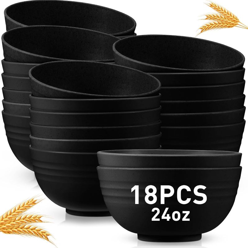 Photo 1 of 18 Pcs Unbreakable Cereal Bowls 24 Oz Microwave and Dishwasher Safe Wheat Straw Fiber Lightweight Bowl Soup Bowls Microwavable Kitchen Bowls for Salad Rice Pasta Dishes (Black)
