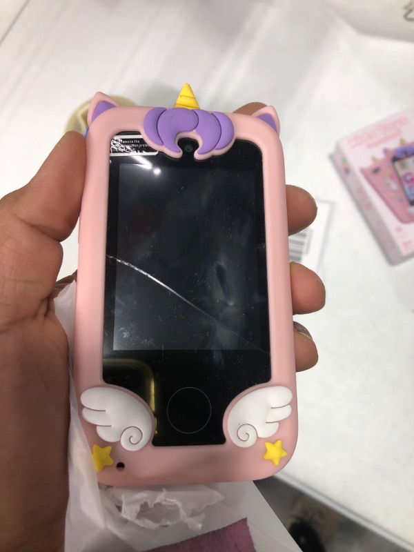 Photo 2 of **Cracked screen**Kids Toy Smartphone, Gifts and Toys for Girls Boys Ages 3-8 Years Old, Fake Play Toy Phone with Music Player Dual Camera Puzzle Games 8GB SD Card Touchscreen, Birthday, Kids Trip Activities Pink
