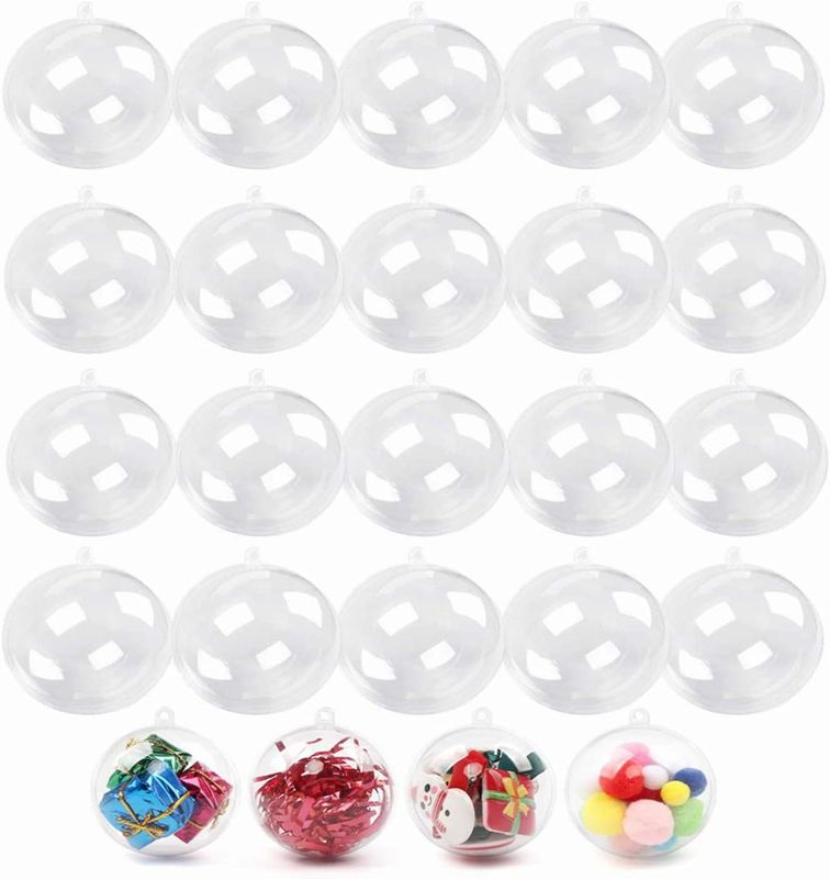 Photo 1 of 20 Pack Clear Plastic Fillable Ornament Ball,Sweetfamily DIY Christmas Decorations Tree Balls Baubles Craft Transparent Ball Gifts for Christmas,Wedding,Party,New Years Present,Home Decor,50mm